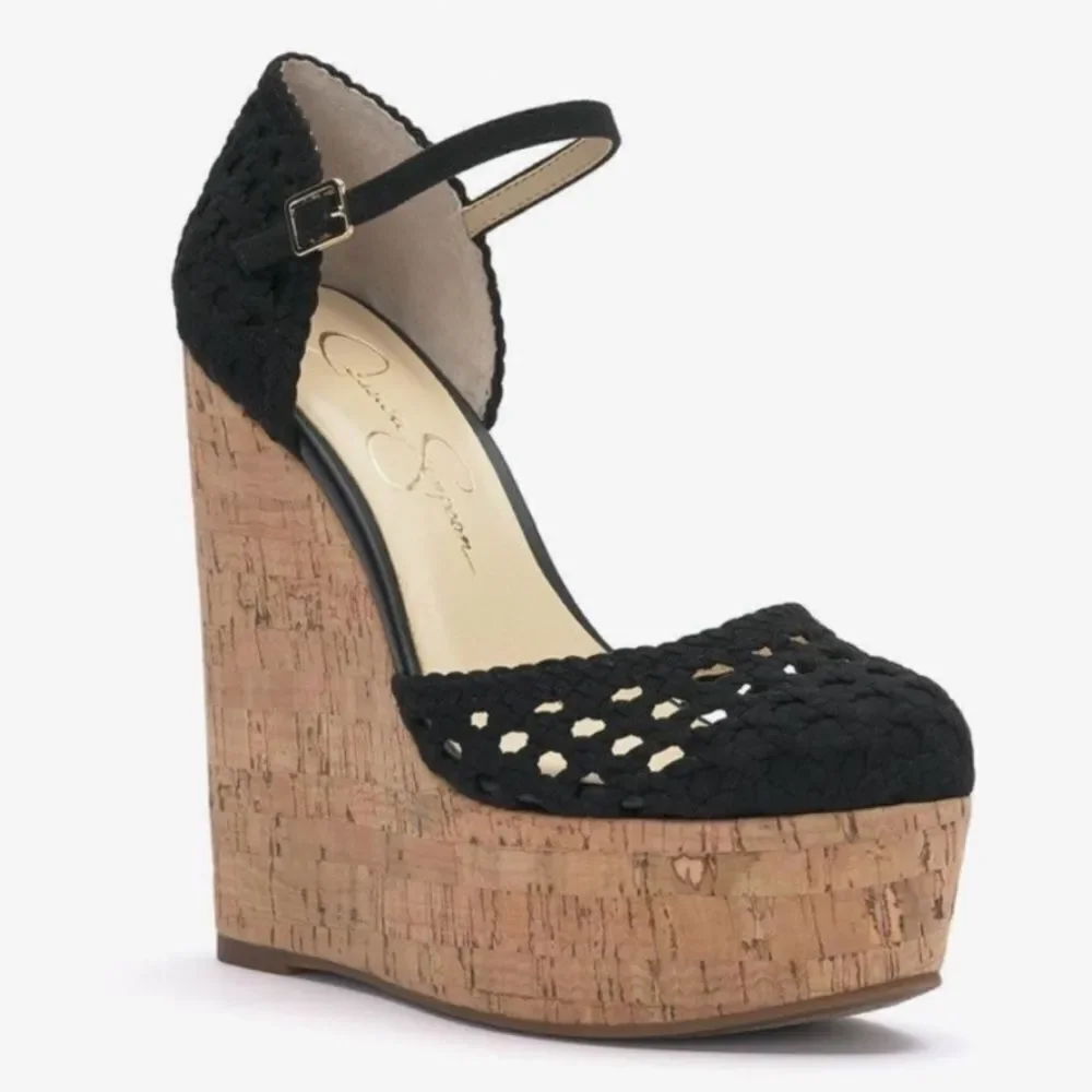 JESSICA SIMPSON Marshela Ankle-Strap Platform Wedge Sandals Woven Cutout shoes